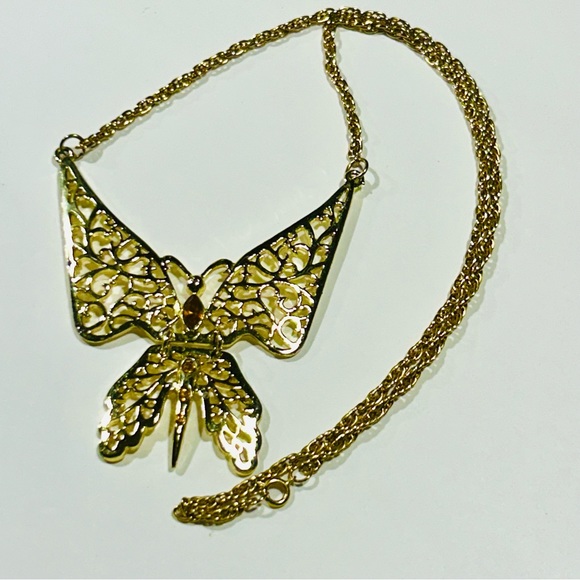 Butterfly Necklace Long Chain, Large Pendent - Picture 3 of 8